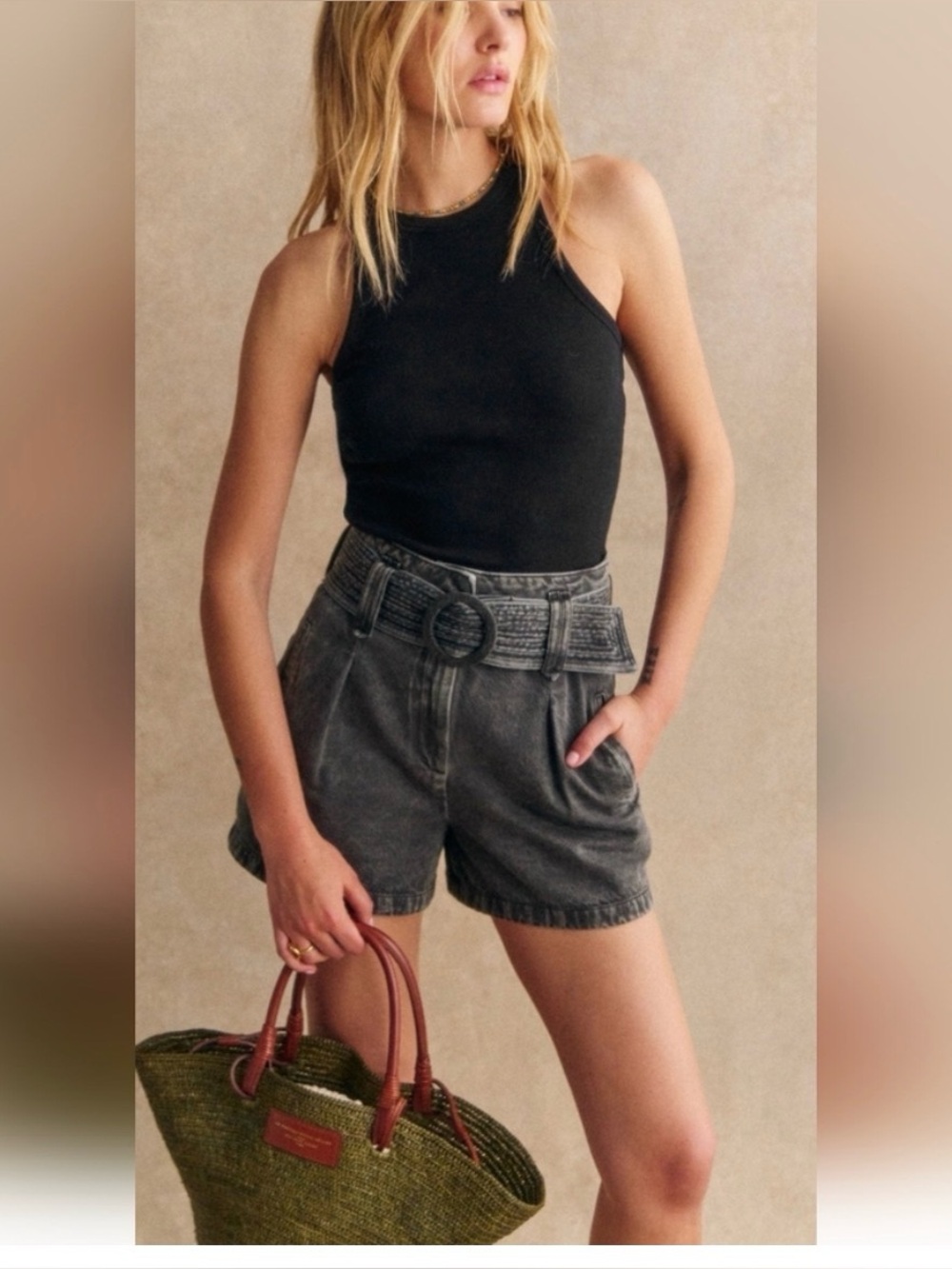 Sezane Rome Black Wash Shorts